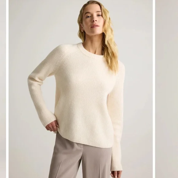 Quince Mongolian Cashmere Fisherman Crewneck Sweater Soft Ivory - Picture 13 of 13